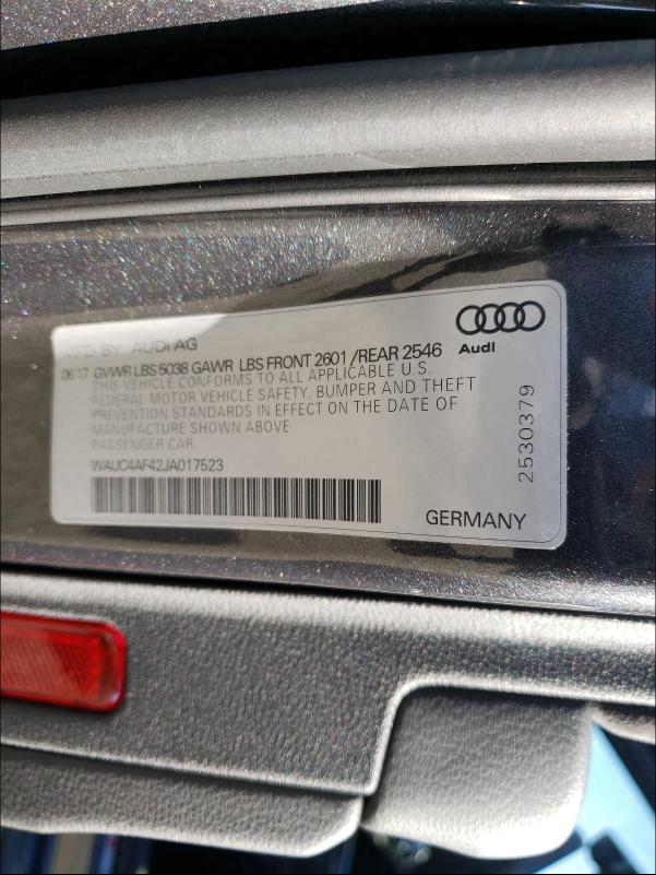 2018 AUDI S4 PRESTIG WAUC4AF42JA017523