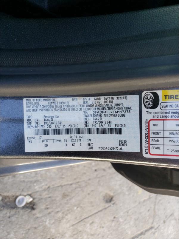 2015 FORD FIESTA TIT 3FADP4FJ7FM117378