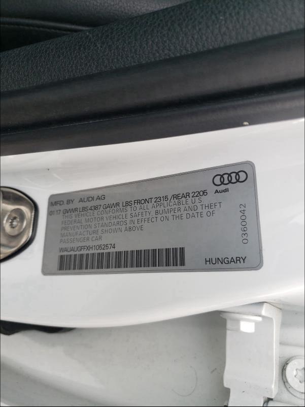 2017 AUDI A3 PREMIUM WAUAUGFFXH1052574