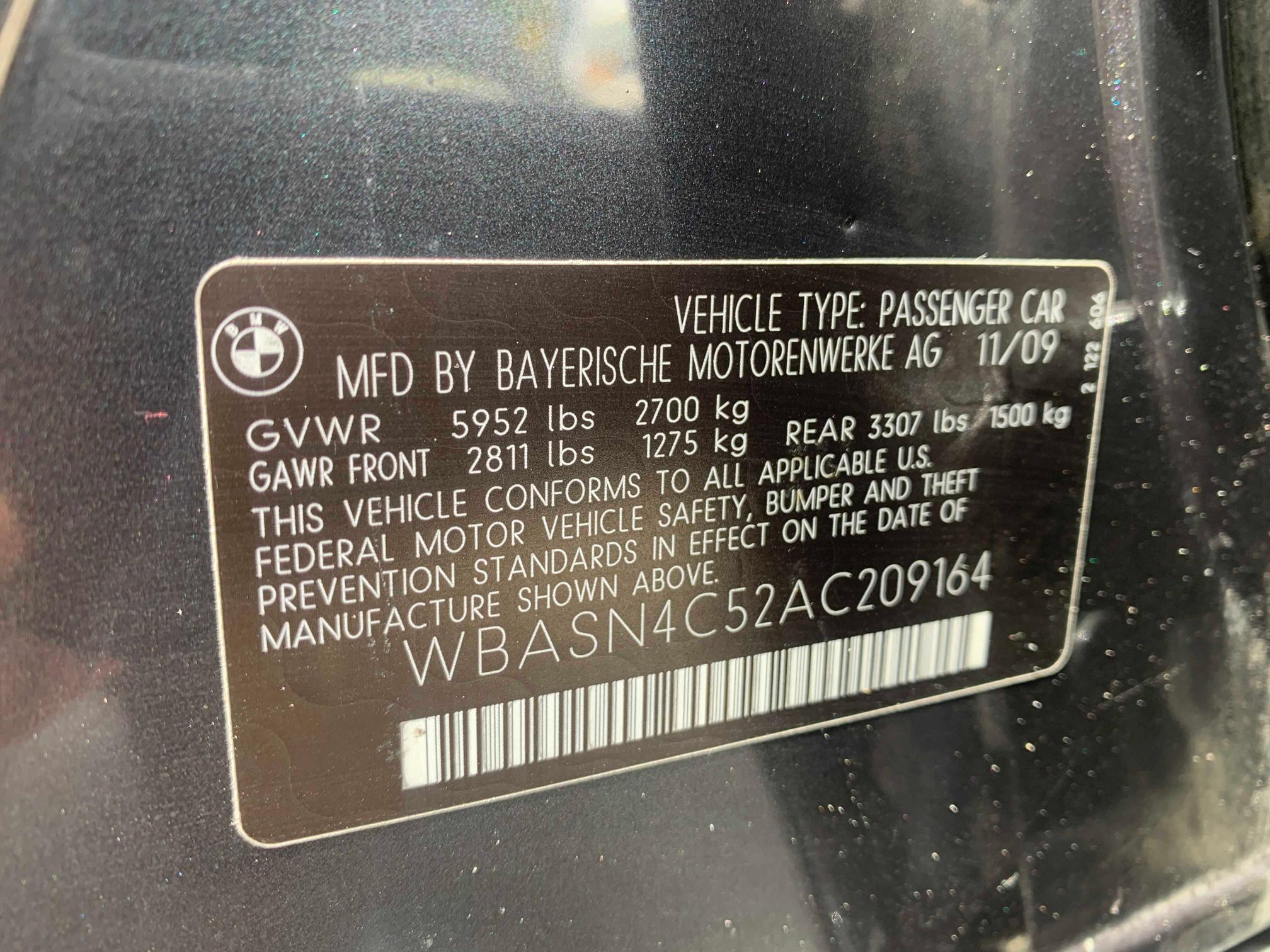 2010 BMW 550 GT WBASN4C52AC209164