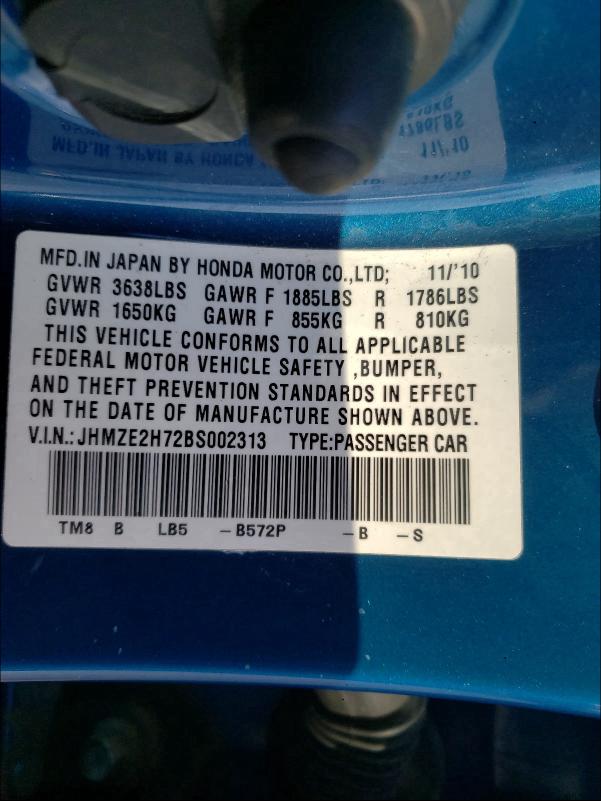 2011 HONDA INSIGHT EX JHMZE2H72BS002313