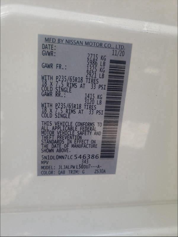 2020 INFINITI QX60 LUXE 5N1DL0MN7LC546386