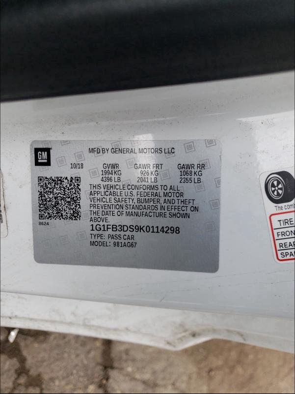 2019 CHEVROLET CAMARO LS 1G1FB3DS9K0114298