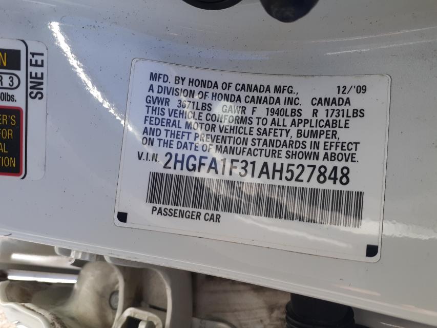 2010 HONDA CIVIC VP 2HGFA1F31AH527848