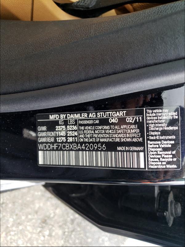 2011 MERCEDES-BENZ E 550 WDDHF7CBXBA420956