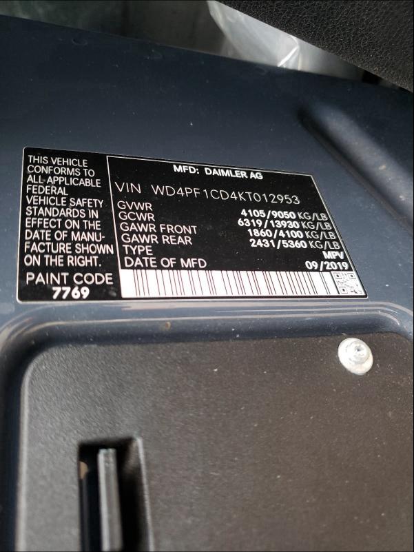 2019 MERCEDES-BENZ SPRINTER WD4PF1CD4KT012953