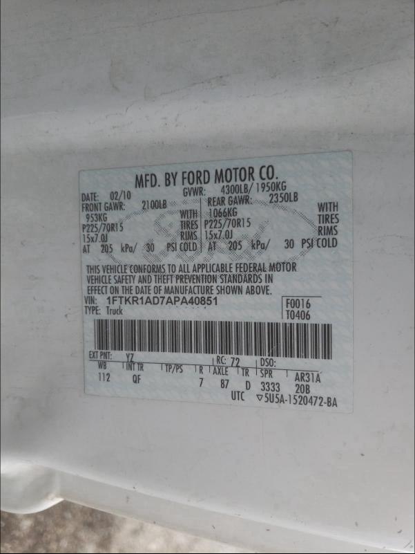 2010 FORD RANGER 1FTKR1AD7APA40851