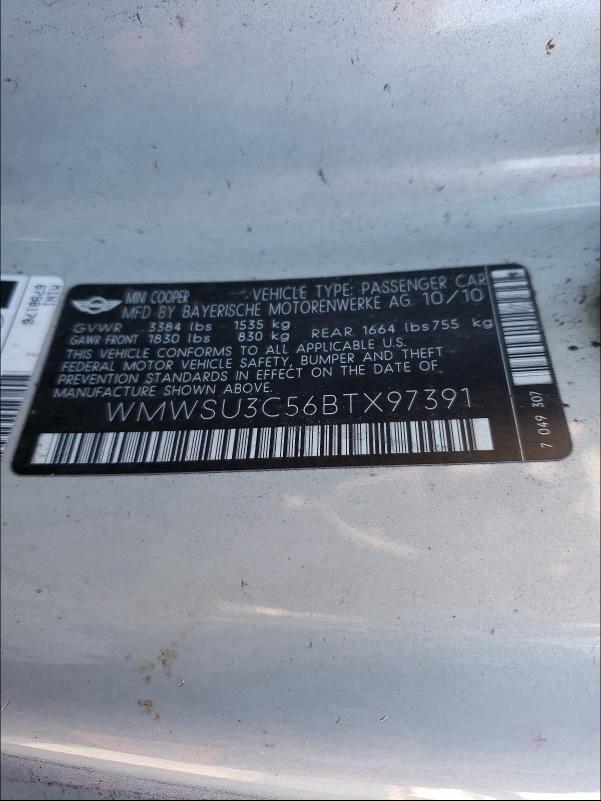 2011 MINI COOPER WMWSU3C56BTX97391