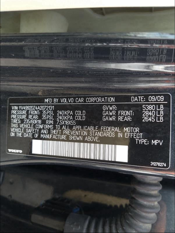 2010 VOLVO XC60 T6 YV4992DZ4A2072131
