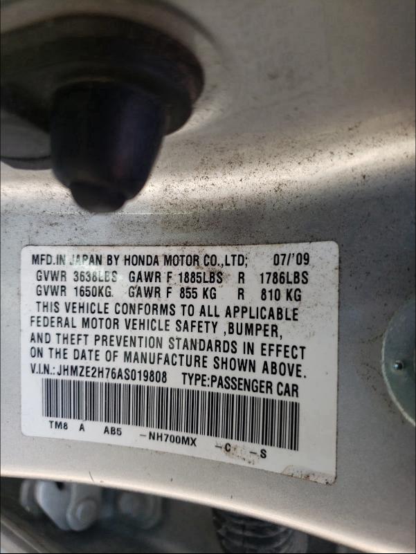 2010 HONDA INSIGHT EX JHMZE2H76AS019808