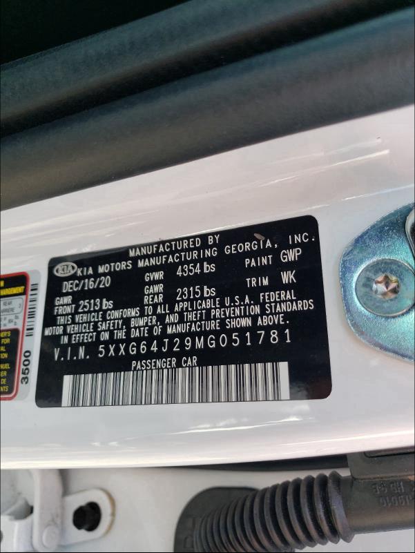 2021 KIA K5 GT LINE 5XXG64J29MG051781