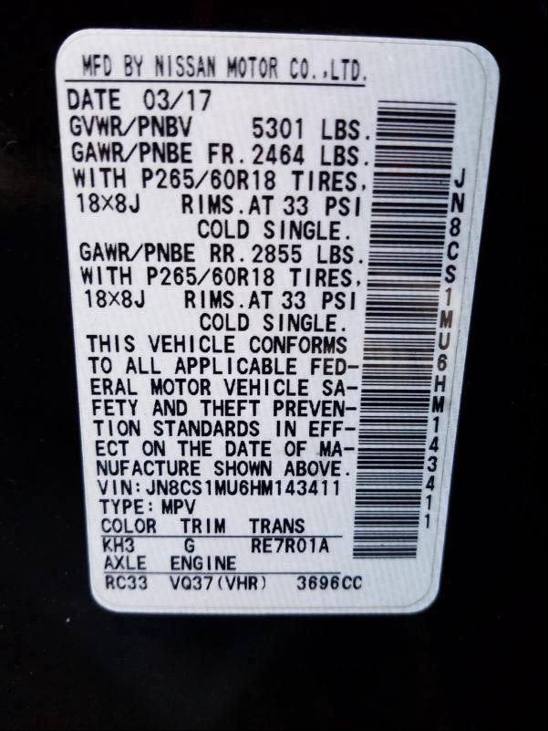 2017 INFINITI QX70 JN8CS1MU6HM143411
