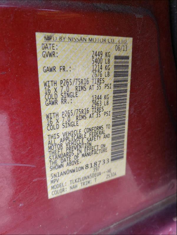 2013 NISSAN XTERRA X 5N1AN0NW1DN818733