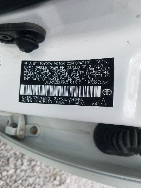 2010 TOYOTA PRIUS JTDKN3DU0A0191512