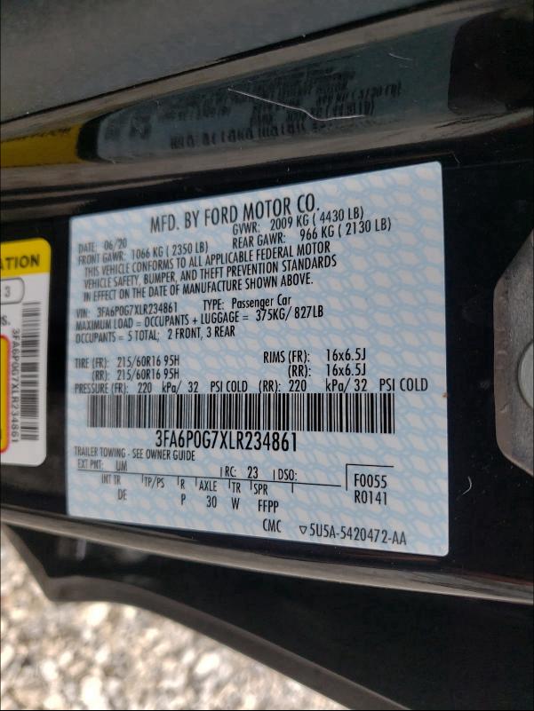 2020 FORD FUSION S 3FA6P0G7XLR234861