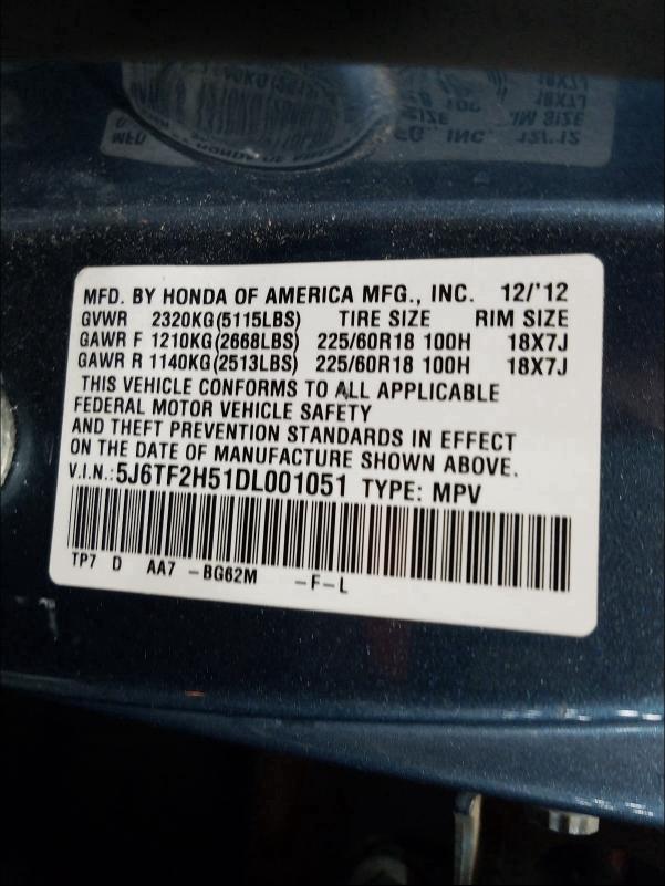 2013 HONDA CROSSTOUR 5J6TF2H51DL001051