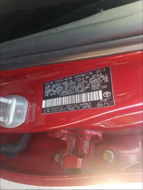 2013 TOYOTA 1900 DX JTKKUPB4XD1034851
