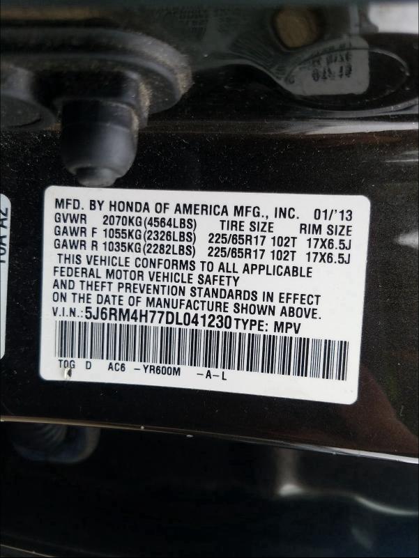 2013 HONDA CR-V EXL 5J6RM4H77DL041230