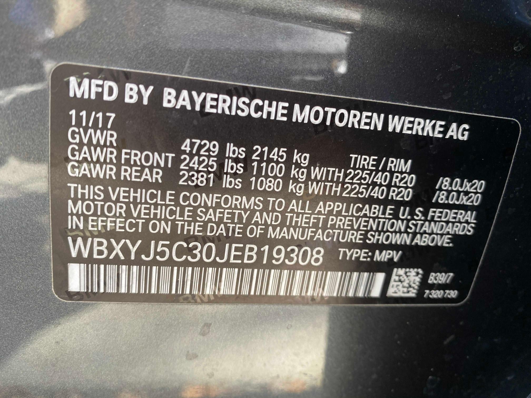 2018 BMW X2 XDRIVE2 WBXYJ5C30JEB19308