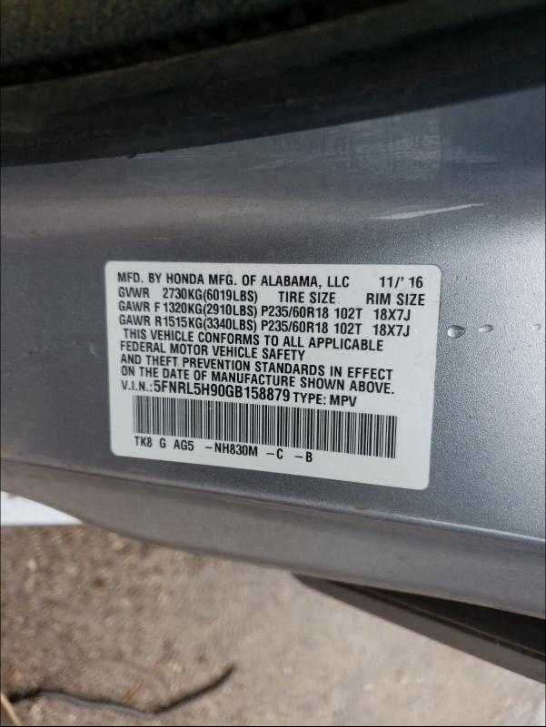 2016 HONDA ODYSSEY TO 5FNRL5H90GB158879