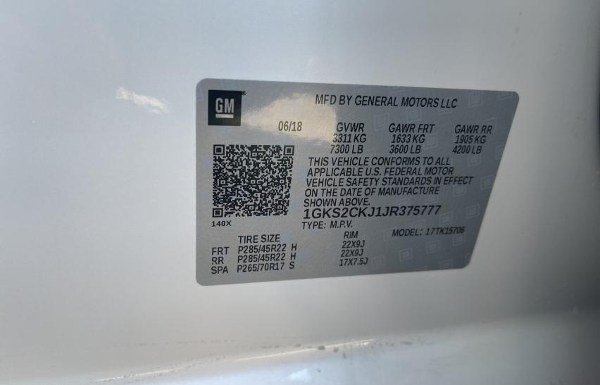 2018 GMC YUKON DENA 1GKS2CKJ1JR375777