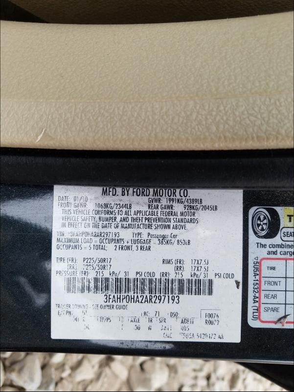2010 FORD FUSION SE 3FAHP0HA2AR297193