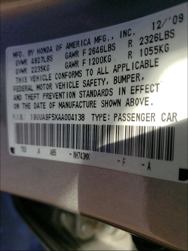 2010 ACURA TL 19UUA9F5XAA004138