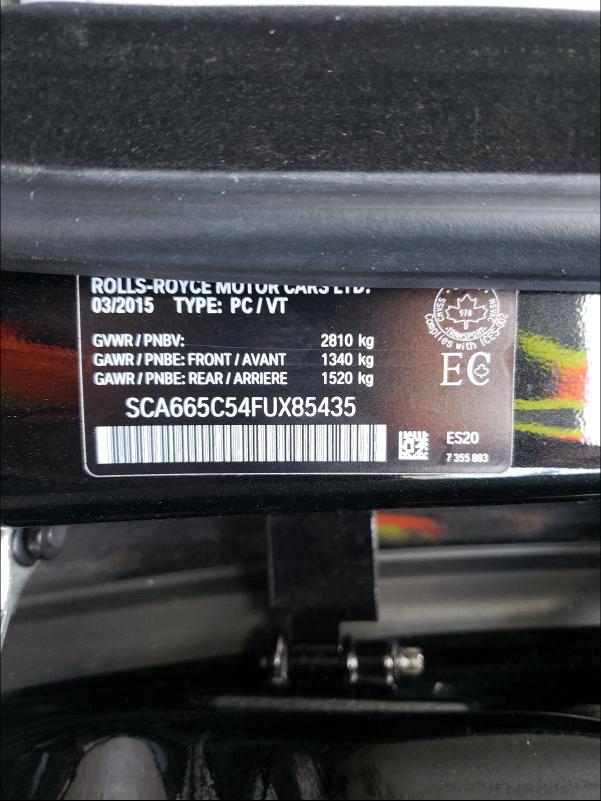 VIN SCA665C54FUX85435 2015 Rolls-Royce Wraith no.10