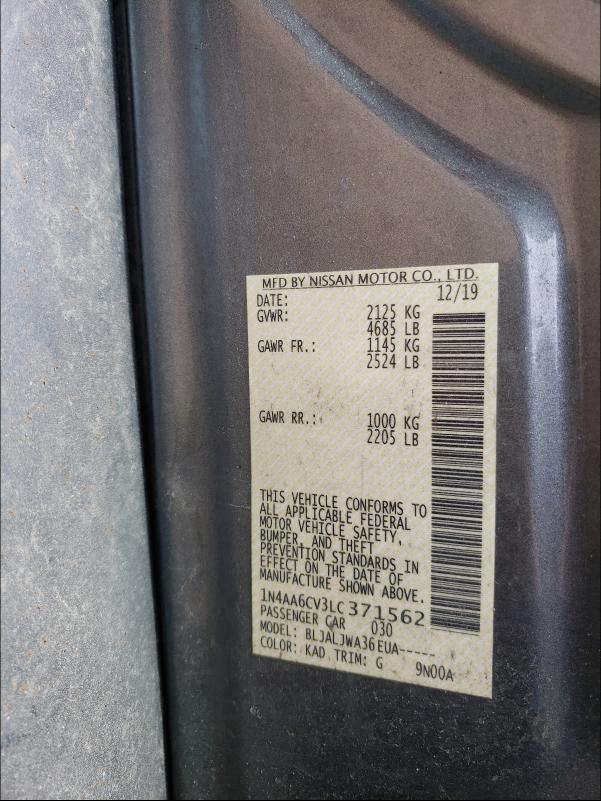 2020 NISSAN MAXIMA SV 1N4AA6CV3LC371562