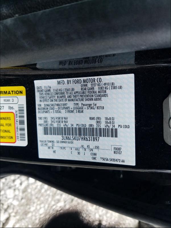 2017 LINCOLN MKZ HYBRID 3LN6L5KU7HR631897