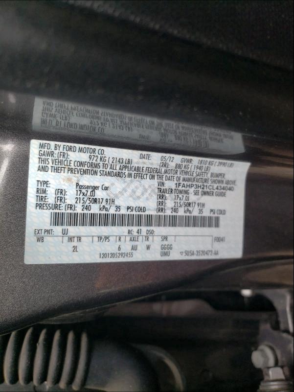 2012 FORD FOCUS SEL 1FAHP3H21CL434040