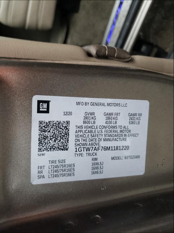 2021 GMC SAVANA 1GTW7AF76M1181220