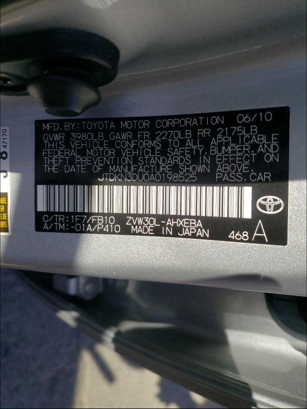 2010 TOYOTA PRIUS JTDKN3DU0A0198525