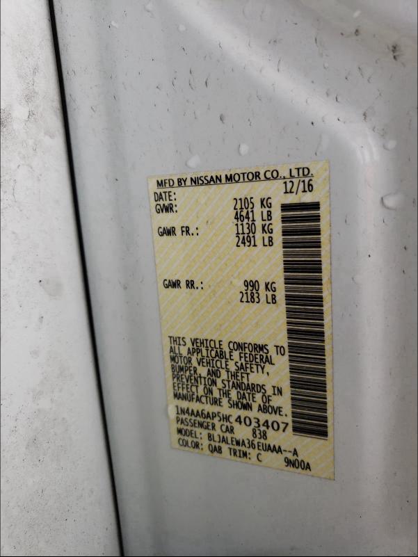 1N4AA6AP5HC403407 NISSAN MAXIMA 2017
