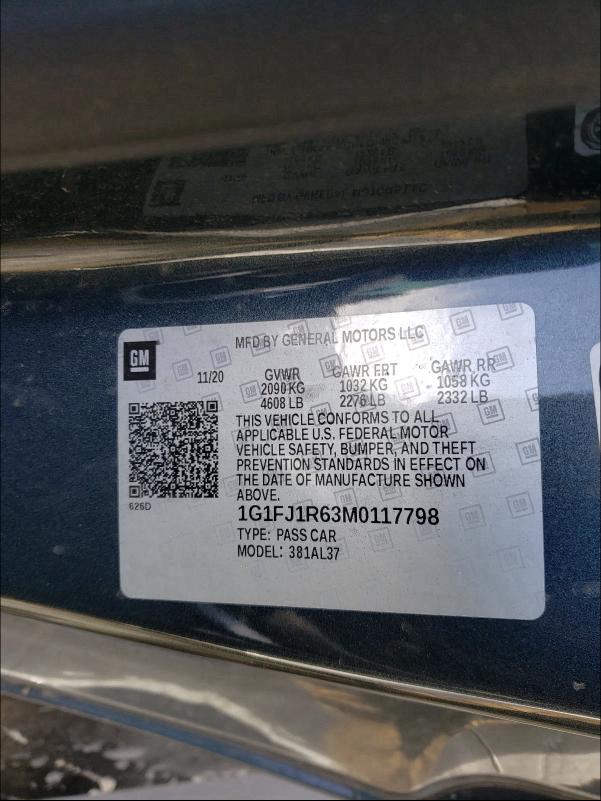 2021 CHEVROLET CAMARO ZL1 1G1FJ1R63M0117798
