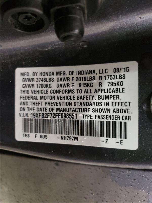 2015 HONDA CIVIC SE 19XFB2F72FE098551