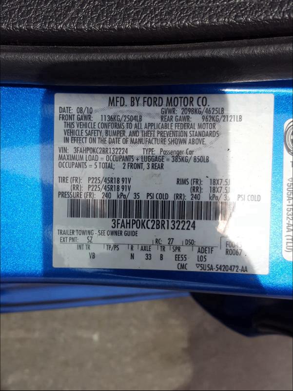 2011 FORD FUSION SPO 3FAHP0KC2BR132224