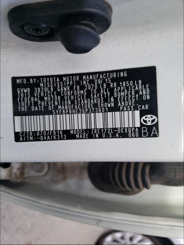 2016 TOYOTA COROLLA EC 5YFBPRHE2GP373601
