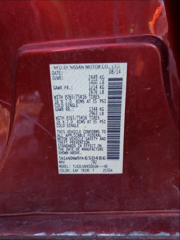 2015 NISSAN XTERRA X 5N1AN0NW9FN650486
