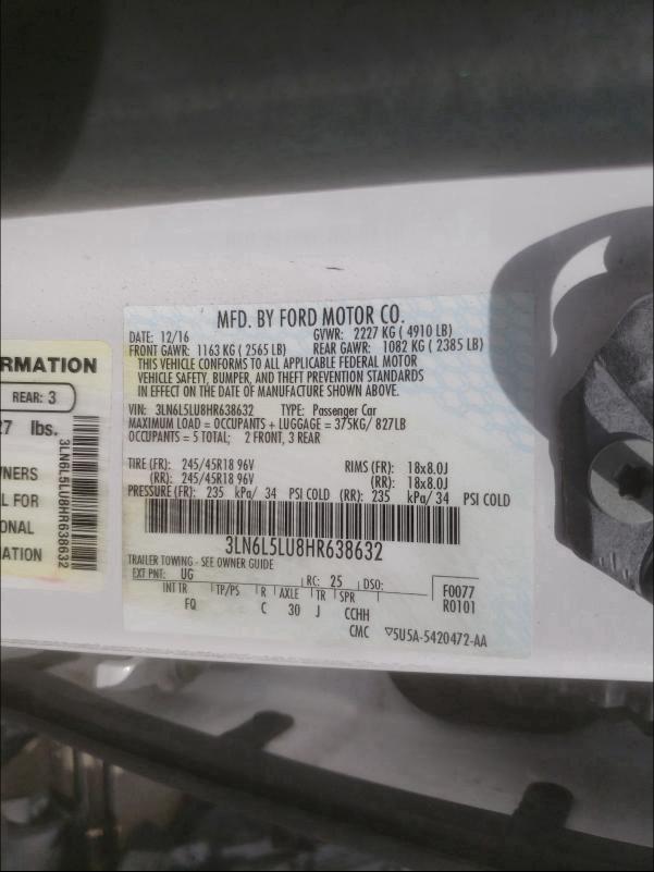2017 LINCOLN MKZ HYBRID 3LN6L5LU8HR638632