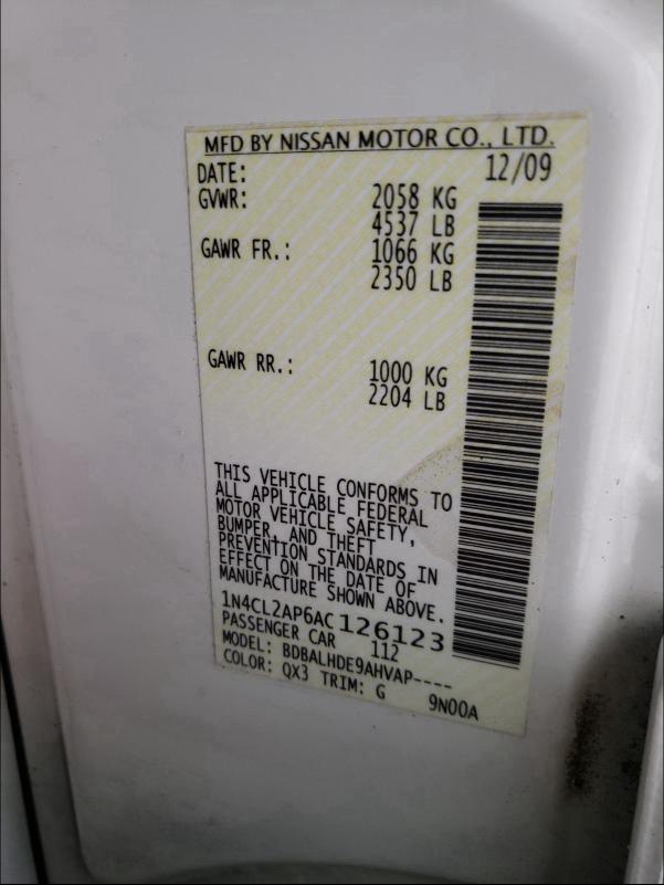 2010 NISSAN ALTIMA HYB 1N4CL2AP6AC126123