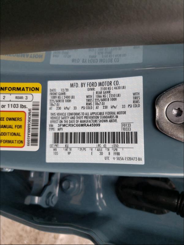 2021 FORD BRONCO SPO 3FMCR9C66MRA45999
