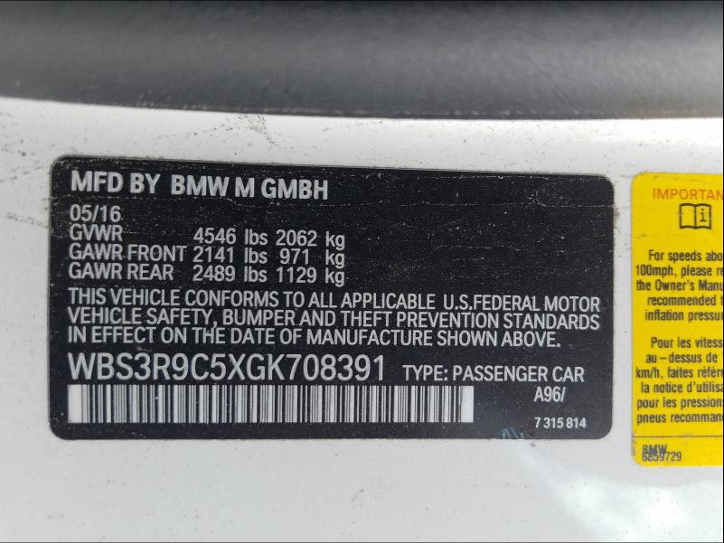 2016 BMW M4 WBS3R9C5XGK708391