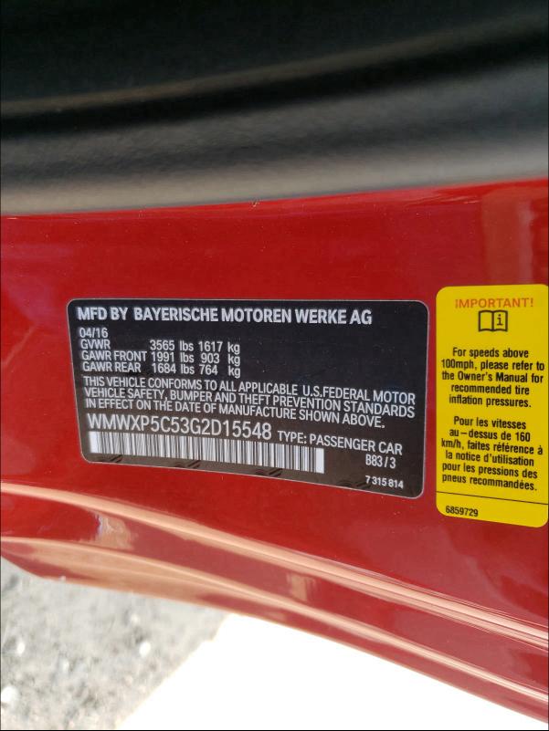 2016 MINI COOPER WMWXP5C53G2D15548
