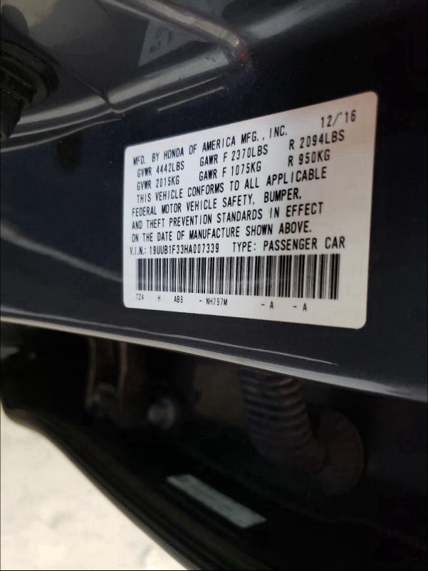 2017 ACURA TLX 19UUB1F33HA007339