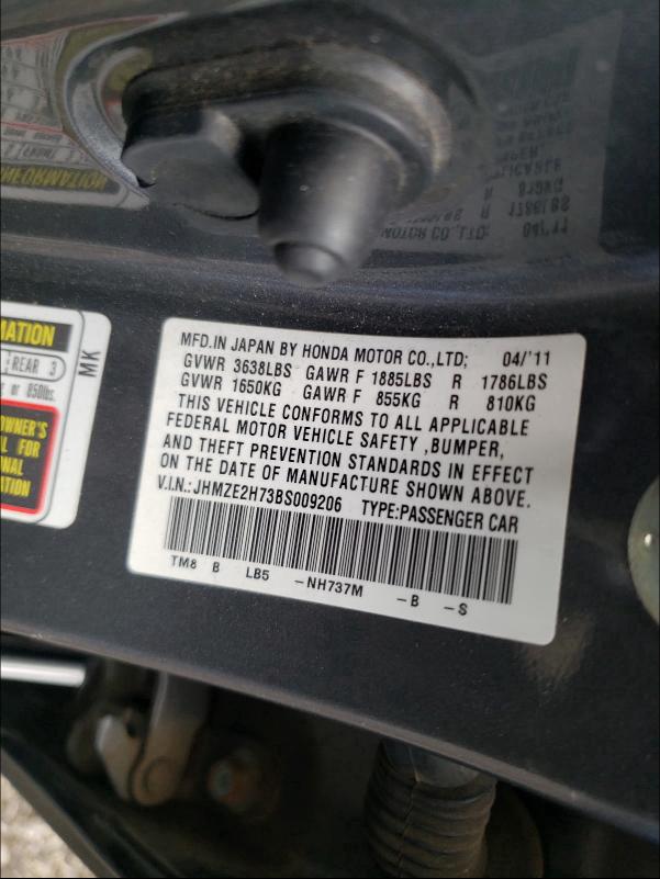 2011 HONDA INSIGHT EX JHMZE2H73BS009206