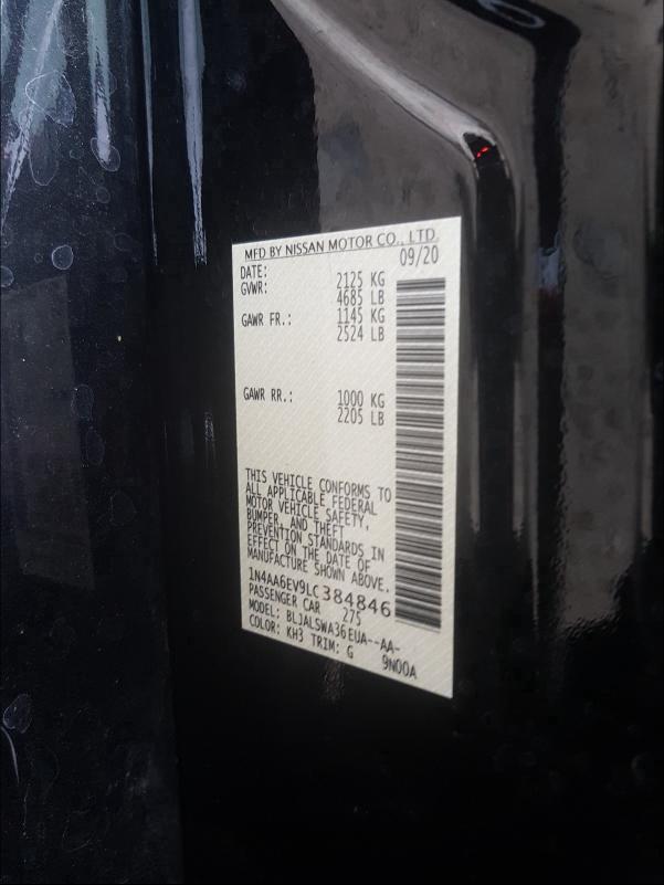 2020 NISSAN MAXIMA SR 1N4AA6EV9LC384846