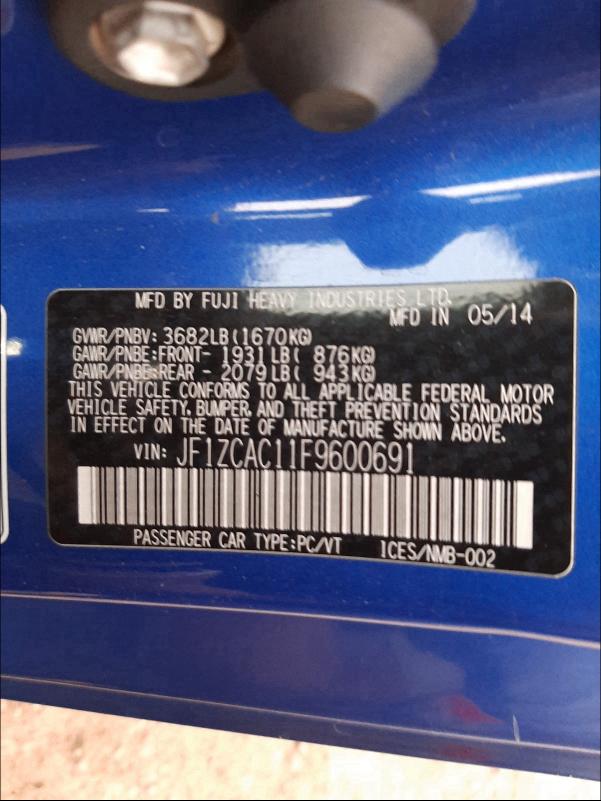 2015 SUBARU BRZ 2.0 LI JF1ZCAC11F9600691