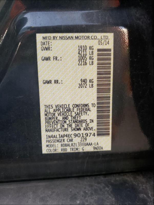 2014 NISSAN ALTIMA 2.5 1N4AL3AP4EC901974