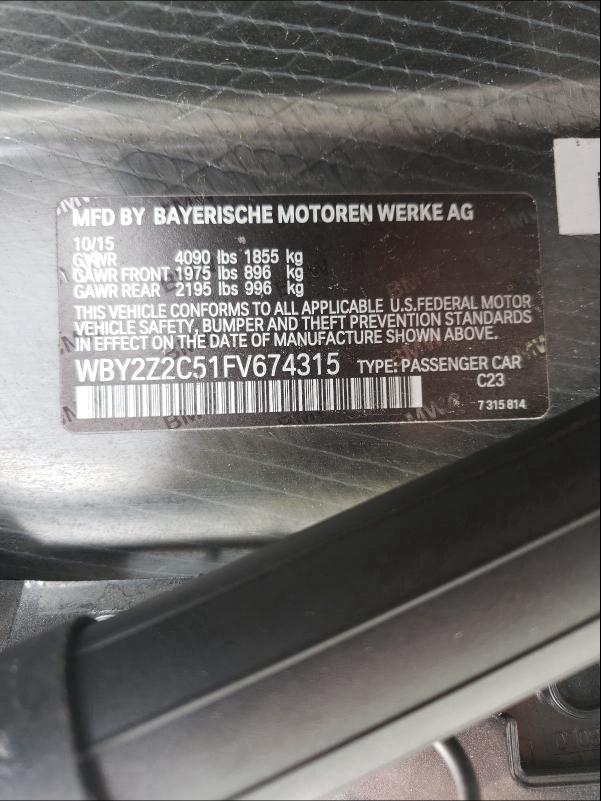 2015 BMW I8 WBY2Z2C51FV674315